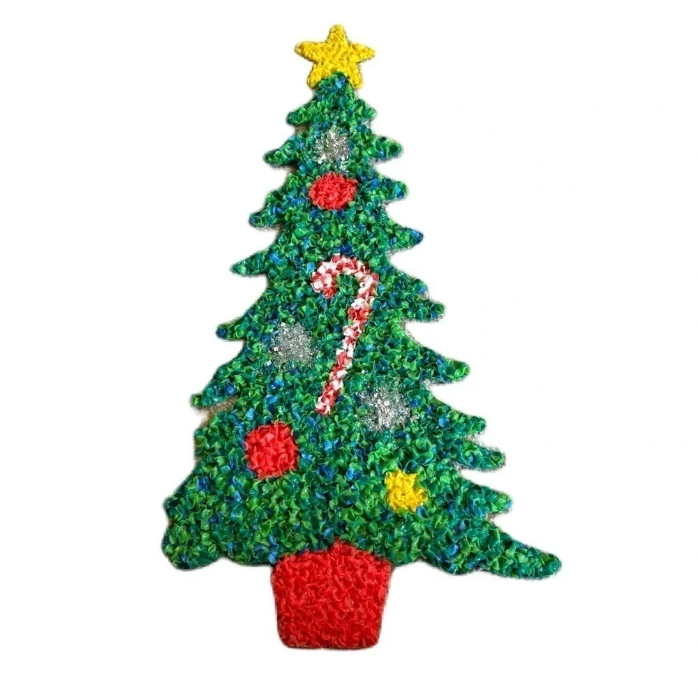 Vintage Christmas Tree Melted Plastic Popcorn Decoration Green Red